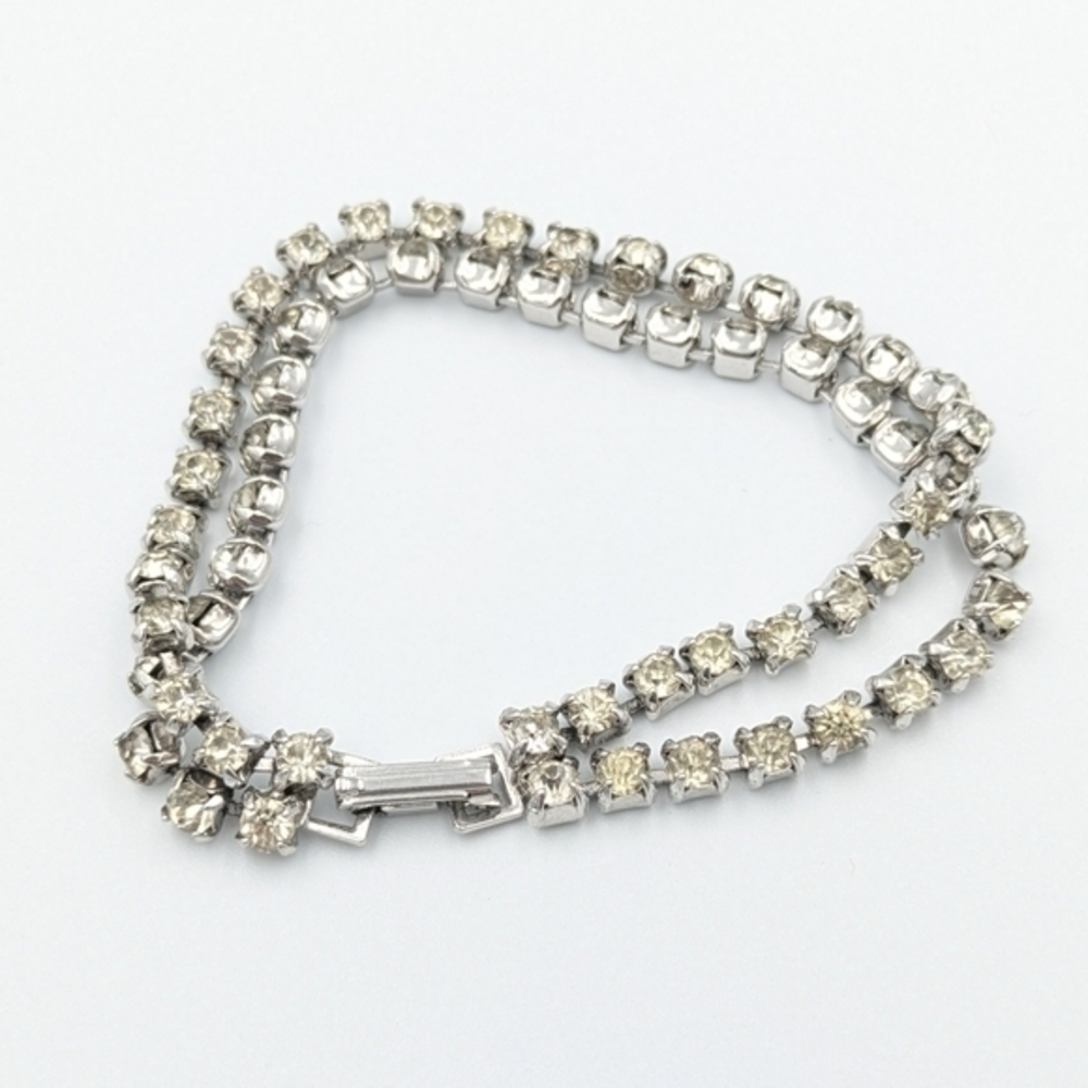 5/25$  Vintage silver tone rhinestone tennis bracelet two strand